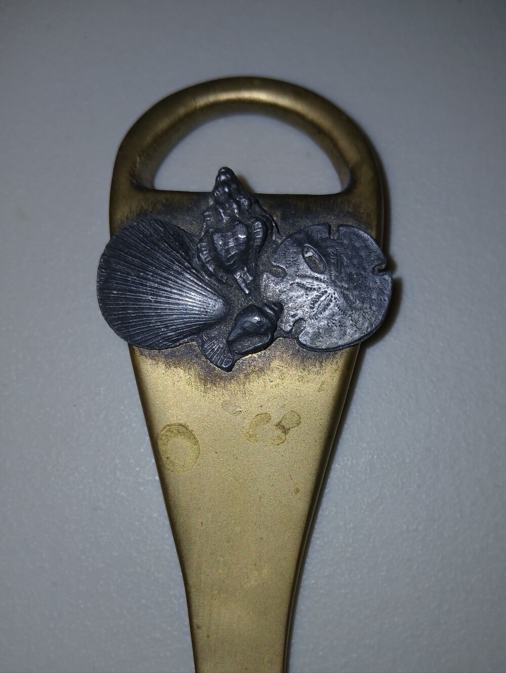 Vintage Solid Brass Shoe Horn & Bottle Opener Combo - Ornate Clam Shell Detail - Picture 3 of 5
